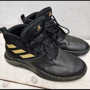 Adidas Ownthegame Matte Black & Gold Athletic Basketball Shoes Sneakers Mens 11